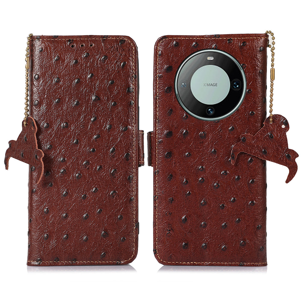 RFID Blocking Phone Case for Huawei Mate 60 Pro Genuine Cow Leather Wallet Stand Cover