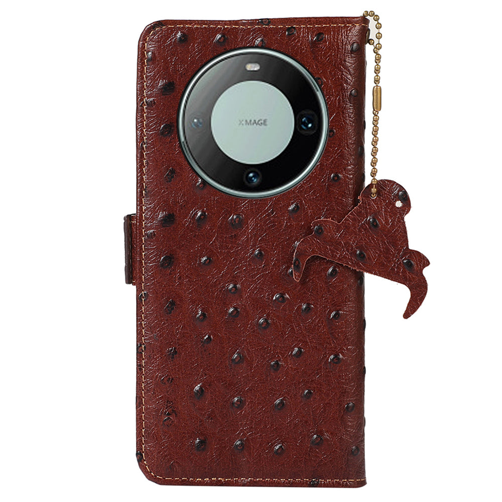 RFID Blocking Phone Case for Huawei Mate 60 Pro Genuine Cow Leather Wallet Stand Cover