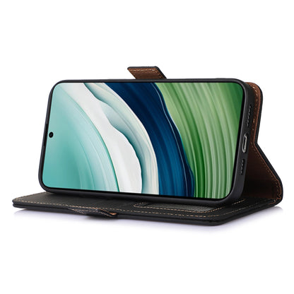 For Huawei Mate 60 RFID Blocking Genuine Cow Leather Case Silky Feeling Phone Stand Wallet Cover