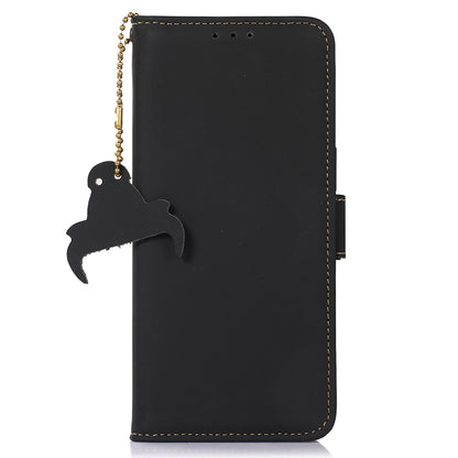 For Huawei Mate 60 RFID Blocking Genuine Cow Leather Case Silky Feeling Phone Stand Wallet Cover
