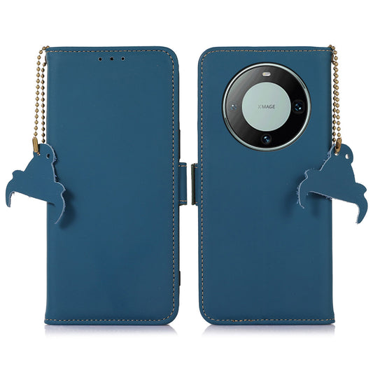 For Huawei Mate 60 RFID Blocking Genuine Cow Leather Case Silky Feeling Phone Stand Wallet Cover