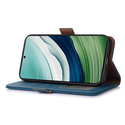 For Huawei Mate 60 RFID Blocking Genuine Cow Leather Case Silky Feeling Phone Stand Wallet Cover