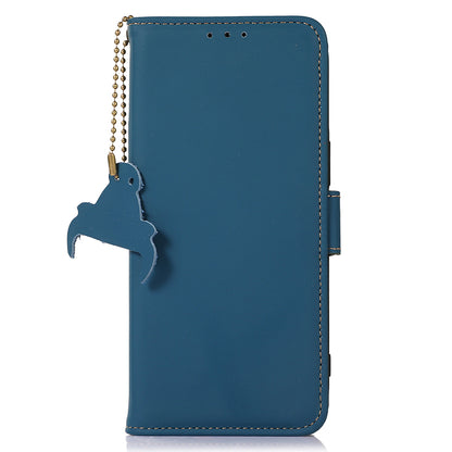 For Huawei Mate 60 RFID Blocking Genuine Cow Leather Case Silky Feeling Phone Stand Wallet Cover