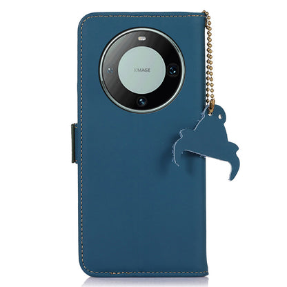 For Huawei Mate 60 RFID Blocking Genuine Cow Leather Case Silky Feeling Phone Stand Wallet Cover
