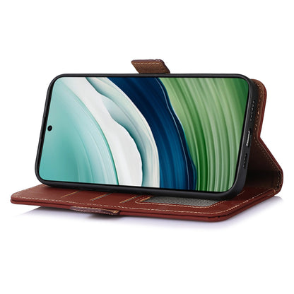 For Huawei Mate 60 RFID Blocking Genuine Cow Leather Case Silky Feeling Phone Stand Wallet Cover