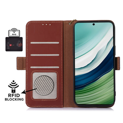 For Huawei Mate 60 RFID Blocking Genuine Cow Leather Case Silky Feeling Phone Stand Wallet Cover