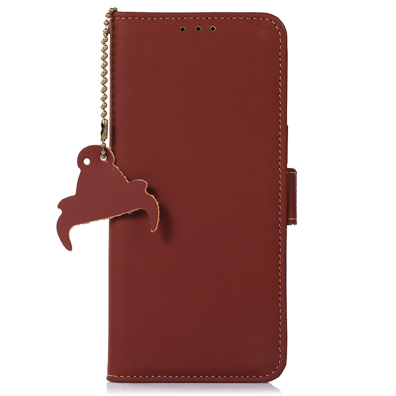 For Huawei Mate 60 RFID Blocking Genuine Cow Leather Case Silky Feeling Phone Stand Wallet Cover