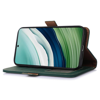 For Huawei Mate 60 RFID Blocking Genuine Cow Leather Case Silky Feeling Phone Stand Wallet Cover