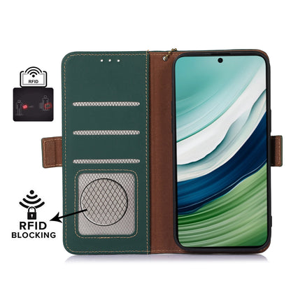 For Huawei Mate 60 RFID Blocking Genuine Cow Leather Case Silky Feeling Phone Stand Wallet Cover