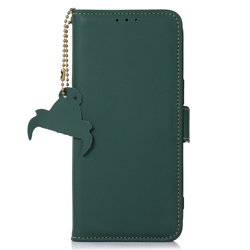 For Huawei Mate 60 RFID Blocking Genuine Cow Leather Case Silky Feeling Phone Stand Wallet Cover