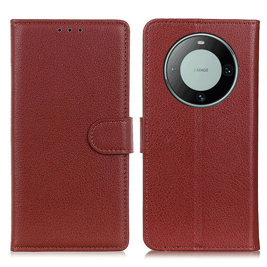 For Huawei Mate 60 PU Leather Case Bump Proof Litchi Texture Wallet Stand Phone Cover