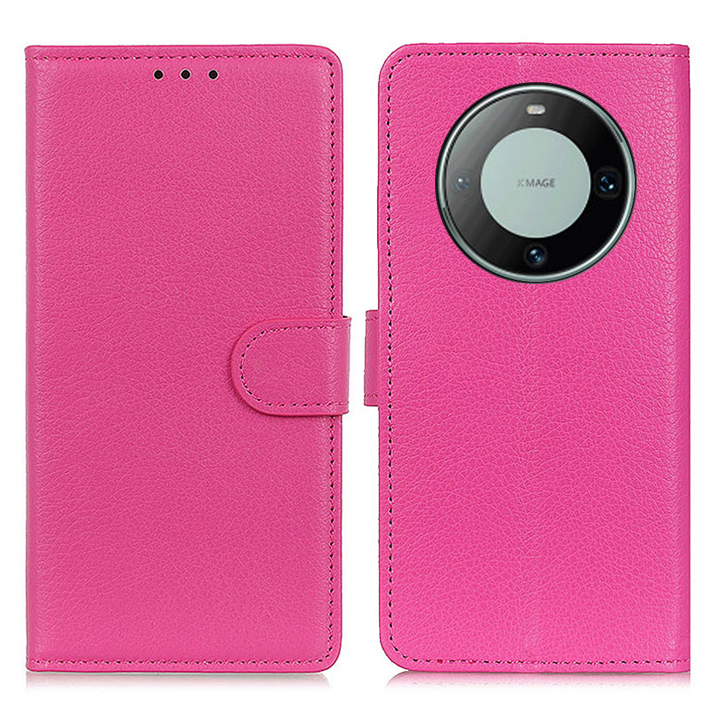 For Huawei Mate 60 PU Leather Case Bump Proof Litchi Texture Wallet Stand Phone Cover