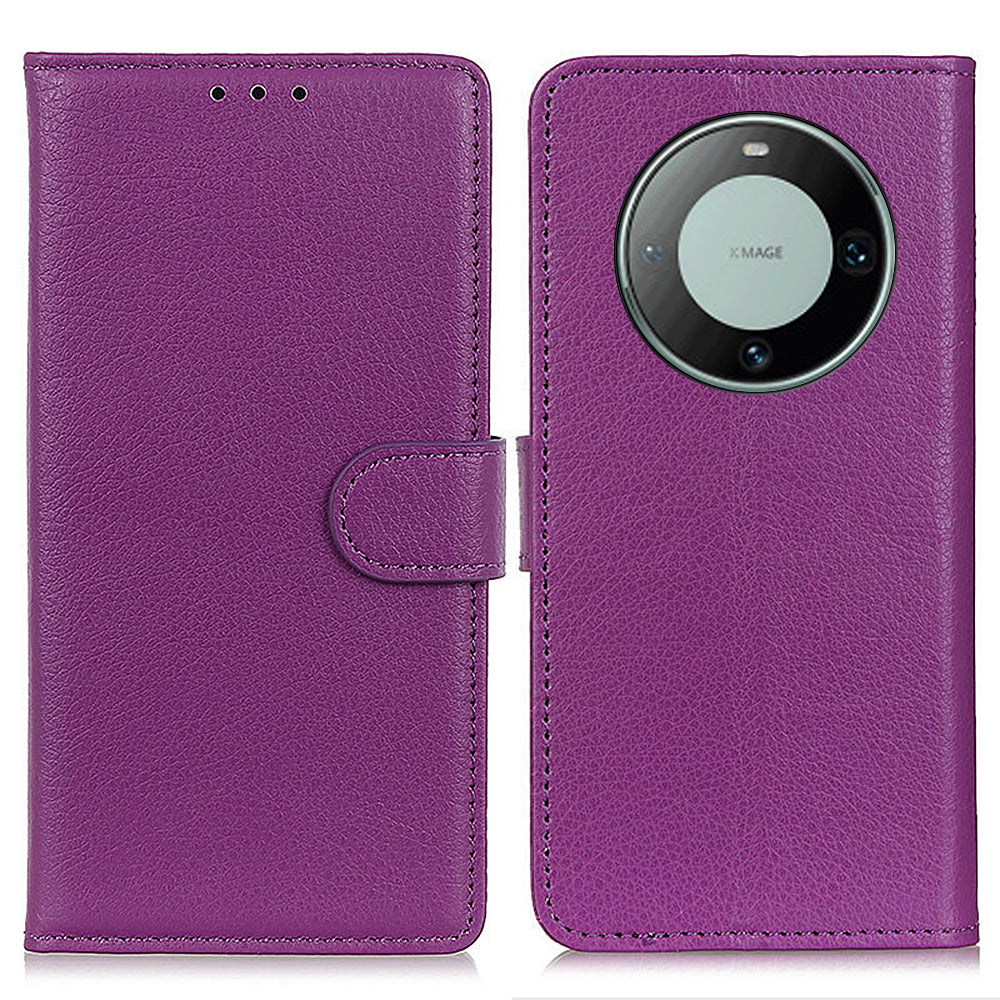 For Huawei Mate 60 PU Leather Case Bump Proof Litchi Texture Wallet Stand Phone Cover