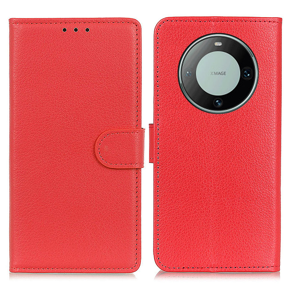 For Huawei Mate 60 PU Leather Case Bump Proof Litchi Texture Wallet Stand Phone Cover