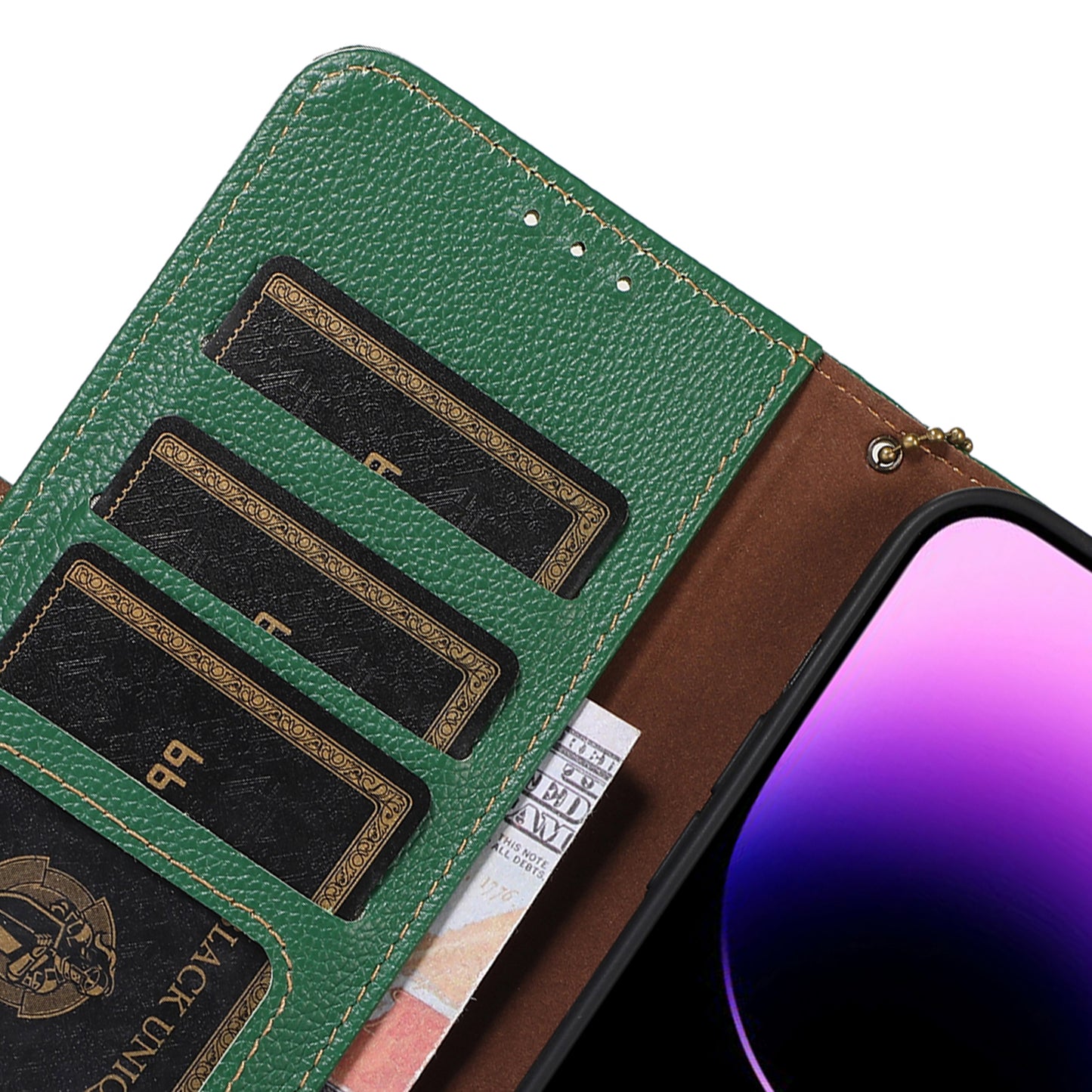 RFID Blocking Shell for Huawei Mate 60 , Litchi Texture Genuine Cow Leather Phone Case Wallet Stand Flip Cover