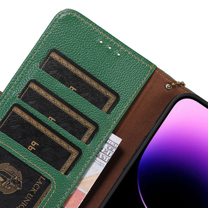 RFID Blocking Shell for Huawei Mate 60 , Litchi Texture Genuine Cow Leather Phone Case Wallet Stand Flip Cover