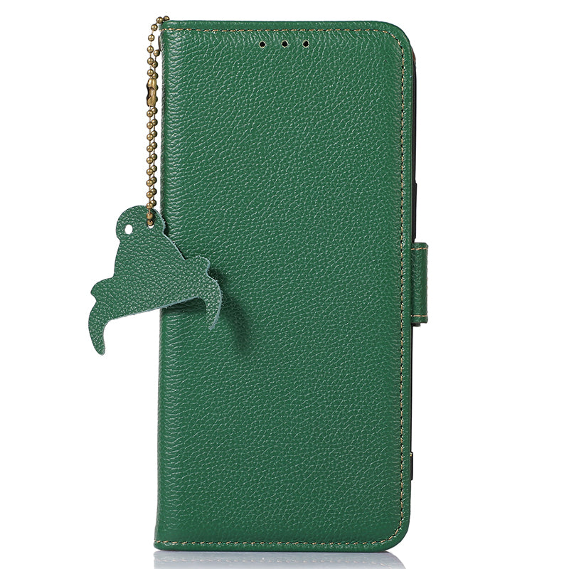 RFID Blocking Shell for Huawei Mate 60 , Litchi Texture Genuine Cow Leather Phone Case Wallet Stand Flip Cover