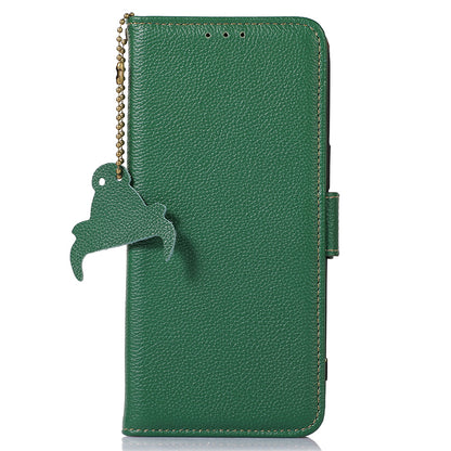 RFID Blocking Shell for Huawei Mate 60 , Litchi Texture Genuine Cow Leather Phone Case Wallet Stand Flip Cover