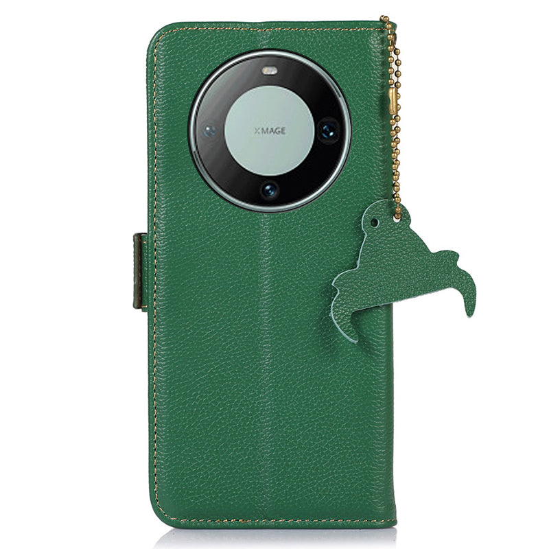 RFID Blocking Shell for Huawei Mate 60 , Litchi Texture Genuine Cow Leather Phone Case Wallet Stand Flip Cover