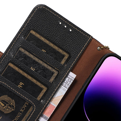 RFID Blocking Shell for Huawei Mate 60 , Litchi Texture Genuine Cow Leather Phone Case Wallet Stand Flip Cover