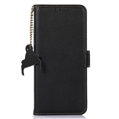 RFID Blocking Shell for Huawei Mate 60 , Litchi Texture Genuine Cow Leather Phone Case Wallet Stand Flip Cover