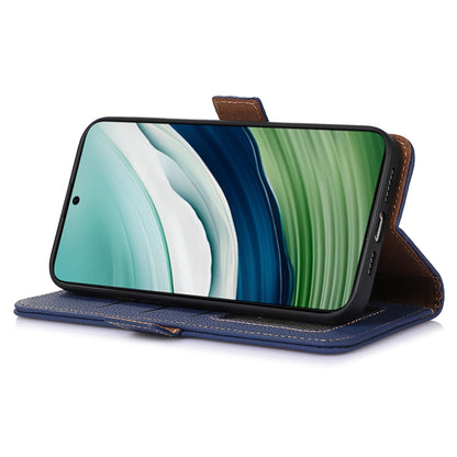 RFID Blocking Shell for Huawei Mate 60 , Litchi Texture Genuine Cow Leather Phone Case Wallet Stand Flip Cover