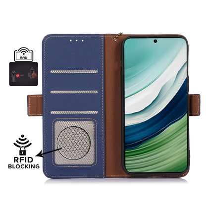 RFID Blocking Shell for Huawei Mate 60 , Litchi Texture Genuine Cow Leather Phone Case Wallet Stand Flip Cover