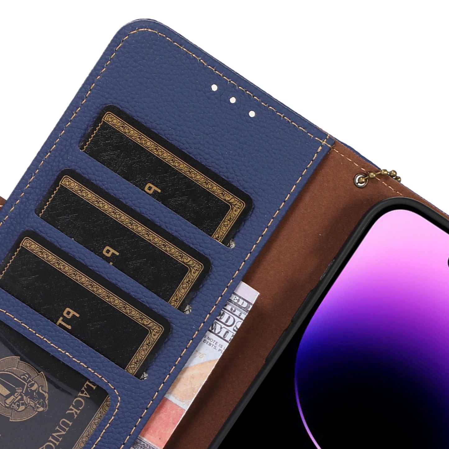 RFID Blocking Shell for Huawei Mate 60 , Litchi Texture Genuine Cow Leather Phone Case Wallet Stand Flip Cover