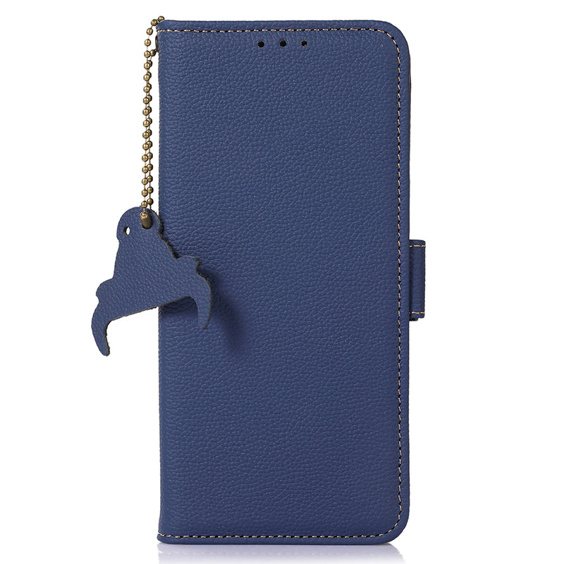 RFID Blocking Shell for Huawei Mate 60 , Litchi Texture Genuine Cow Leather Phone Case Wallet Stand Flip Cover