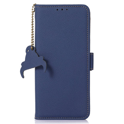 RFID Blocking Shell for Huawei Mate 60 , Litchi Texture Genuine Cow Leather Phone Case Wallet Stand Flip Cover