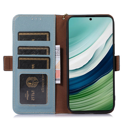 RFID Blocking Shell for Huawei Mate 60 , Litchi Texture Genuine Cow Leather Phone Case Wallet Stand Flip Cover