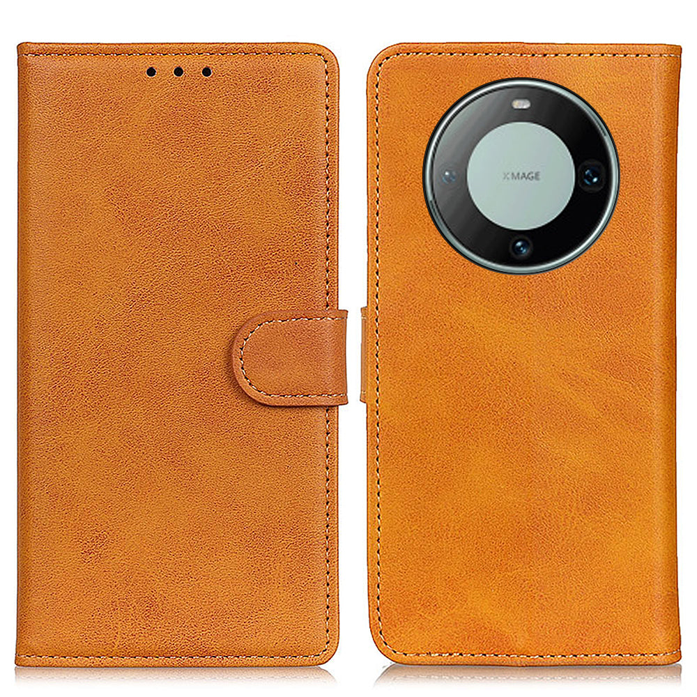 For Huawei Mate 60 Scratch Resistant Leather Phone Case Cowhide Texture Wallet Stand Cover