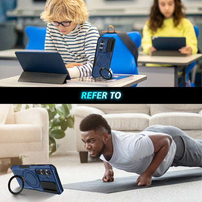 Compatible with MagSafe PC+TPU Case for Samsung Galaxy S23 FE Kickstand Anti-Drop Phone Shell with Sliding Lens Cover