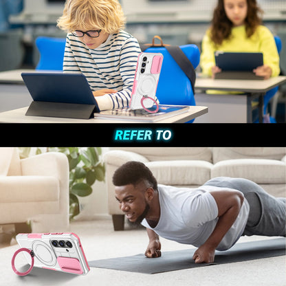 Compatible with MagSafe PC+TPU Case for Samsung Galaxy S23 FE Kickstand Anti-Drop Phone Shell with Sliding Lens Cover