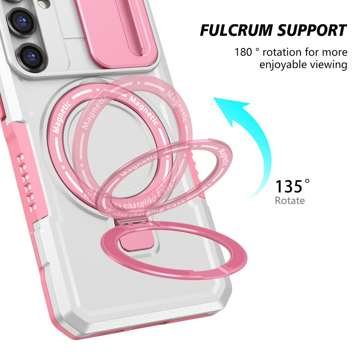 Compatible with MagSafe PC+TPU Case for Samsung Galaxy S23 FE Kickstand Anti-Drop Phone Shell with Sliding Lens Cover