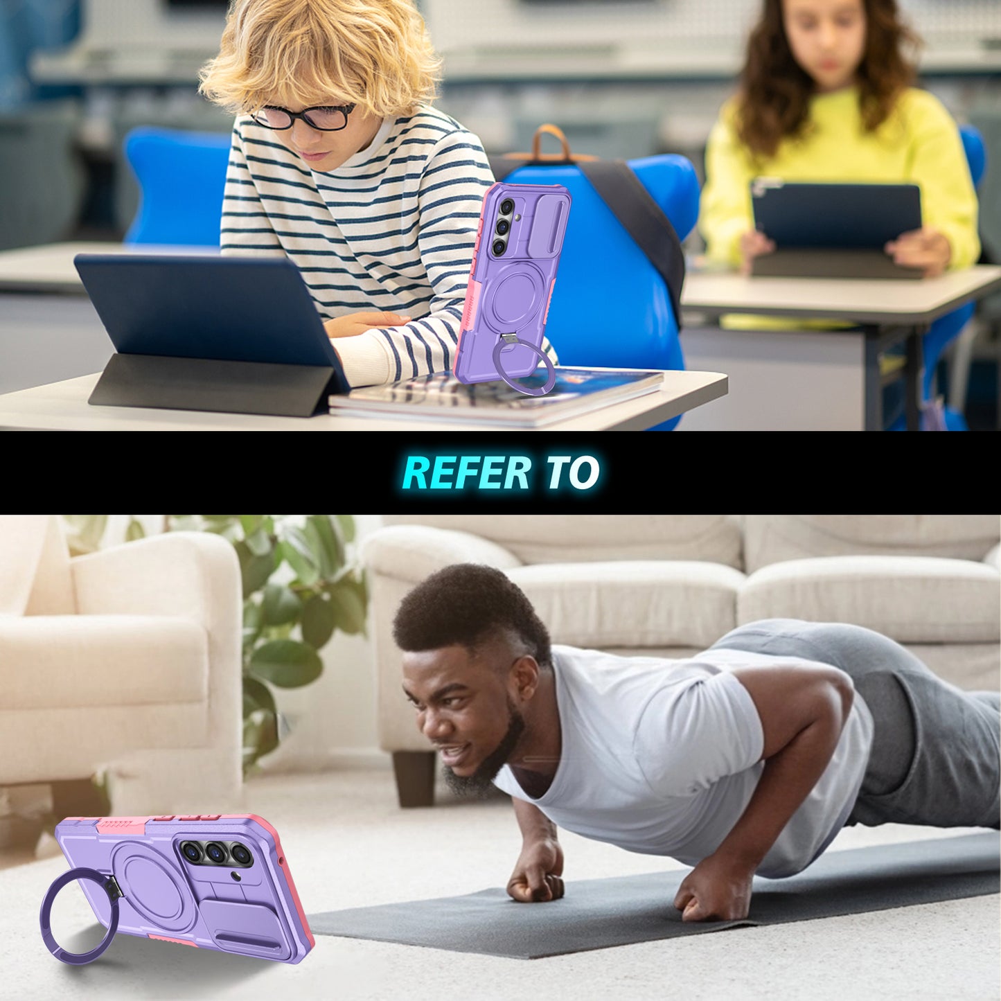 Compatible with MagSafe PC+TPU Case for Samsung Galaxy S23 FE Kickstand Anti-Drop Phone Shell with Sliding Lens Cover