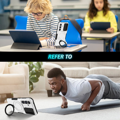 Compatible with MagSafe PC+TPU Case for Samsung Galaxy S23 FE Kickstand Anti-Drop Phone Shell with Sliding Lens Cover