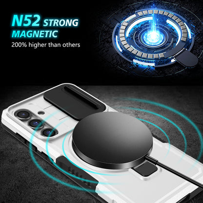 Compatible with MagSafe PC+TPU Case for Samsung Galaxy S23 FE Kickstand Anti-Drop Phone Shell with Sliding Lens Cover