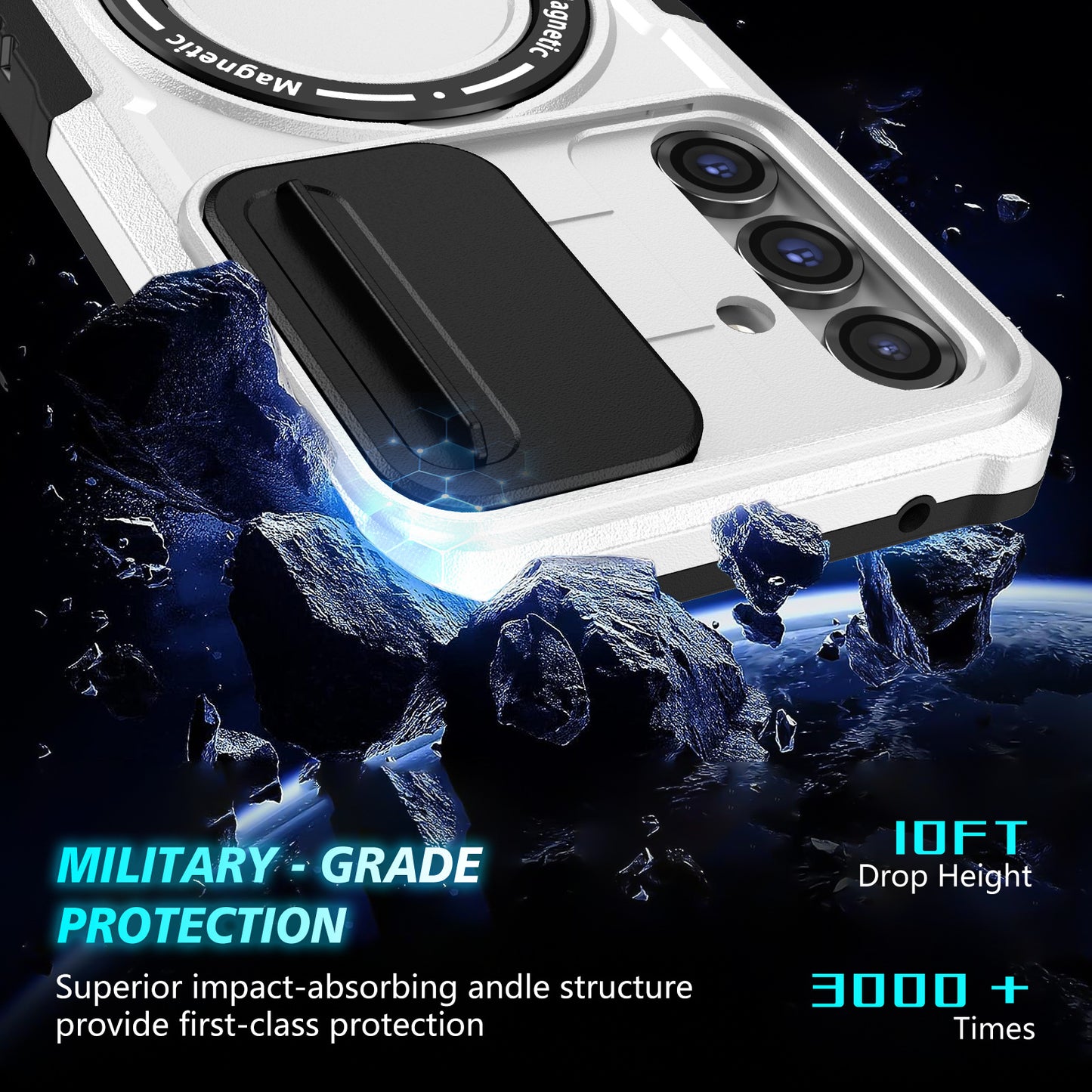 Compatible with MagSafe PC+TPU Case for Samsung Galaxy S23 FE Kickstand Anti-Drop Phone Shell with Sliding Lens Cover