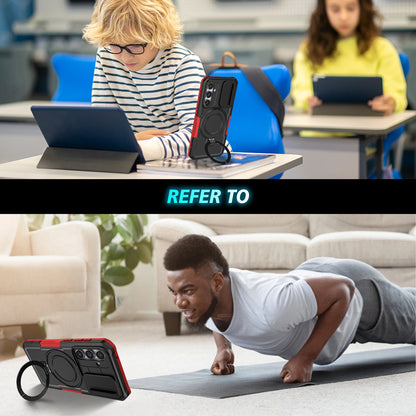 Compatible with MagSafe PC+TPU Case for Samsung Galaxy S23 FE Kickstand Anti-Drop Phone Shell with Sliding Lens Cover