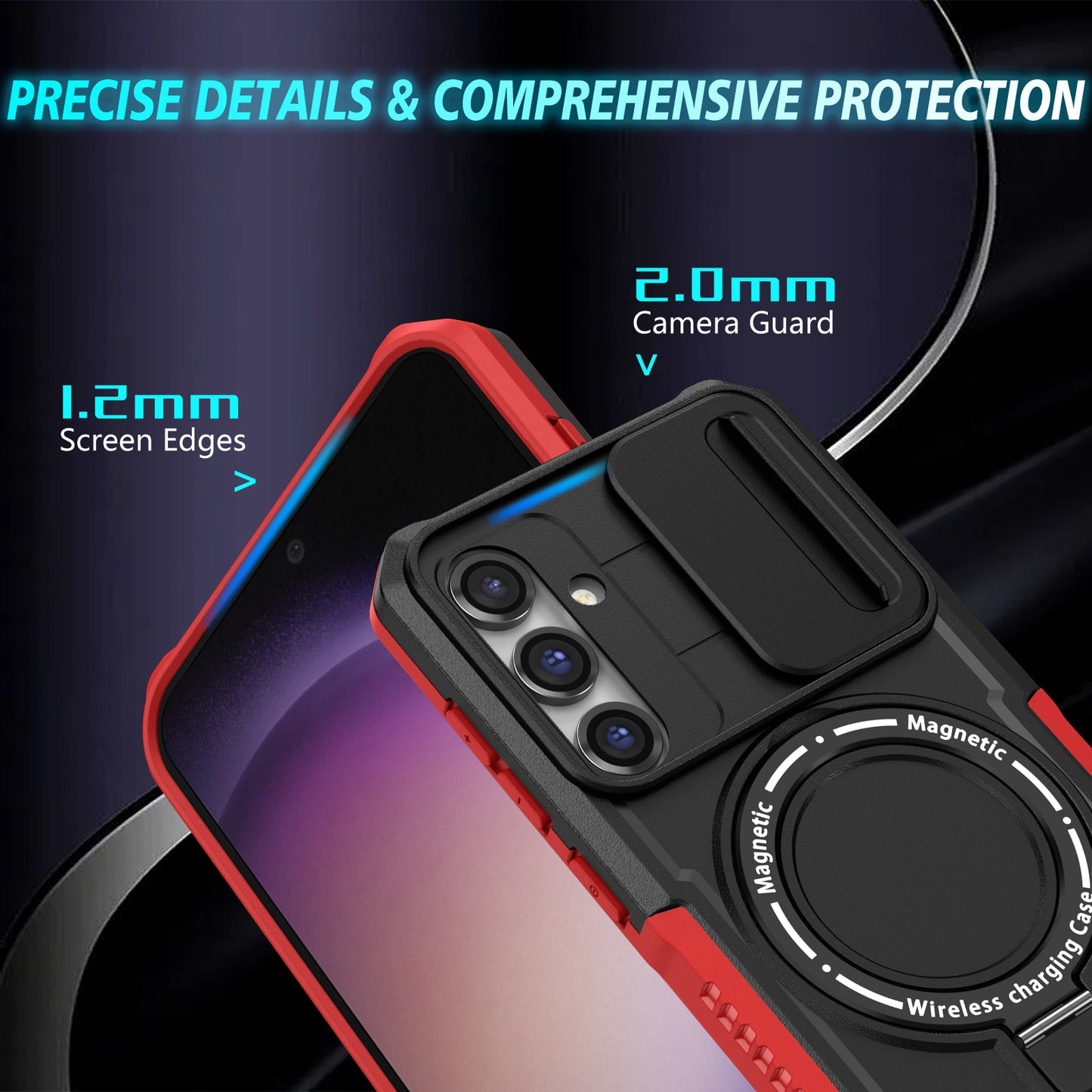 Compatible with MagSafe PC+TPU Case for Samsung Galaxy S23 FE Kickstand Anti-Drop Phone Shell with Sliding Lens Cover