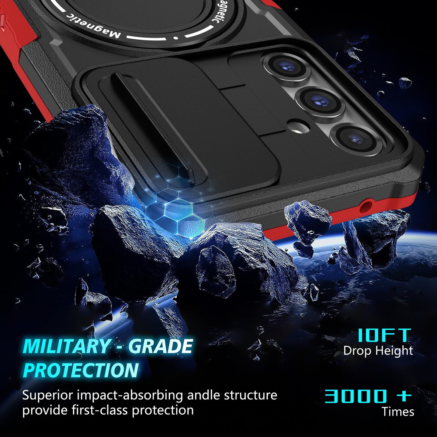 Compatible with MagSafe PC+TPU Case for Samsung Galaxy S23 FE Kickstand Anti-Drop Phone Shell with Sliding Lens Cover