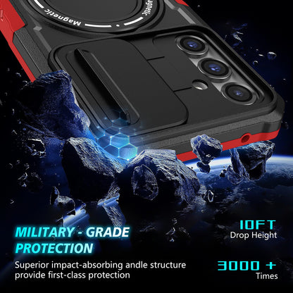 Compatible with MagSafe PC+TPU Case for Samsung Galaxy S23 FE Kickstand Anti-Drop Phone Shell with Sliding Lens Cover