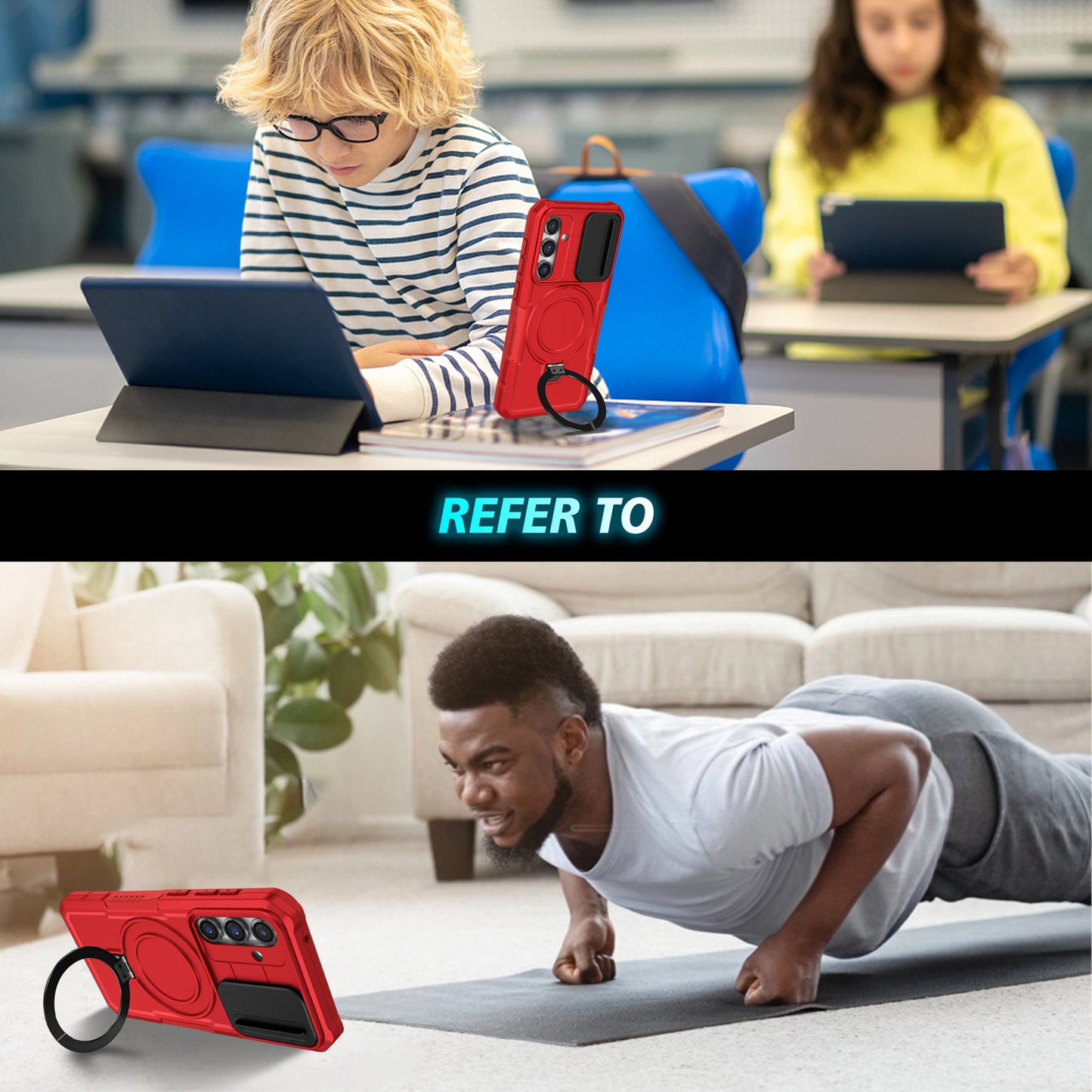 Compatible with MagSafe PC+TPU Case for Samsung Galaxy S23 FE Kickstand Anti-Drop Phone Shell with Sliding Lens Cover