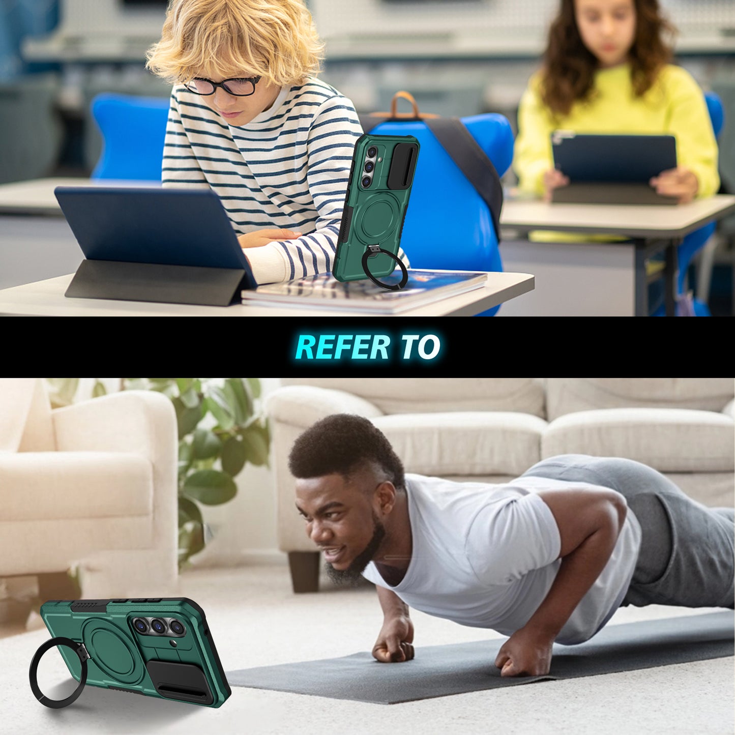 Compatible with MagSafe PC+TPU Case for Samsung Galaxy S23 FE Kickstand Anti-Drop Phone Shell with Sliding Lens Cover