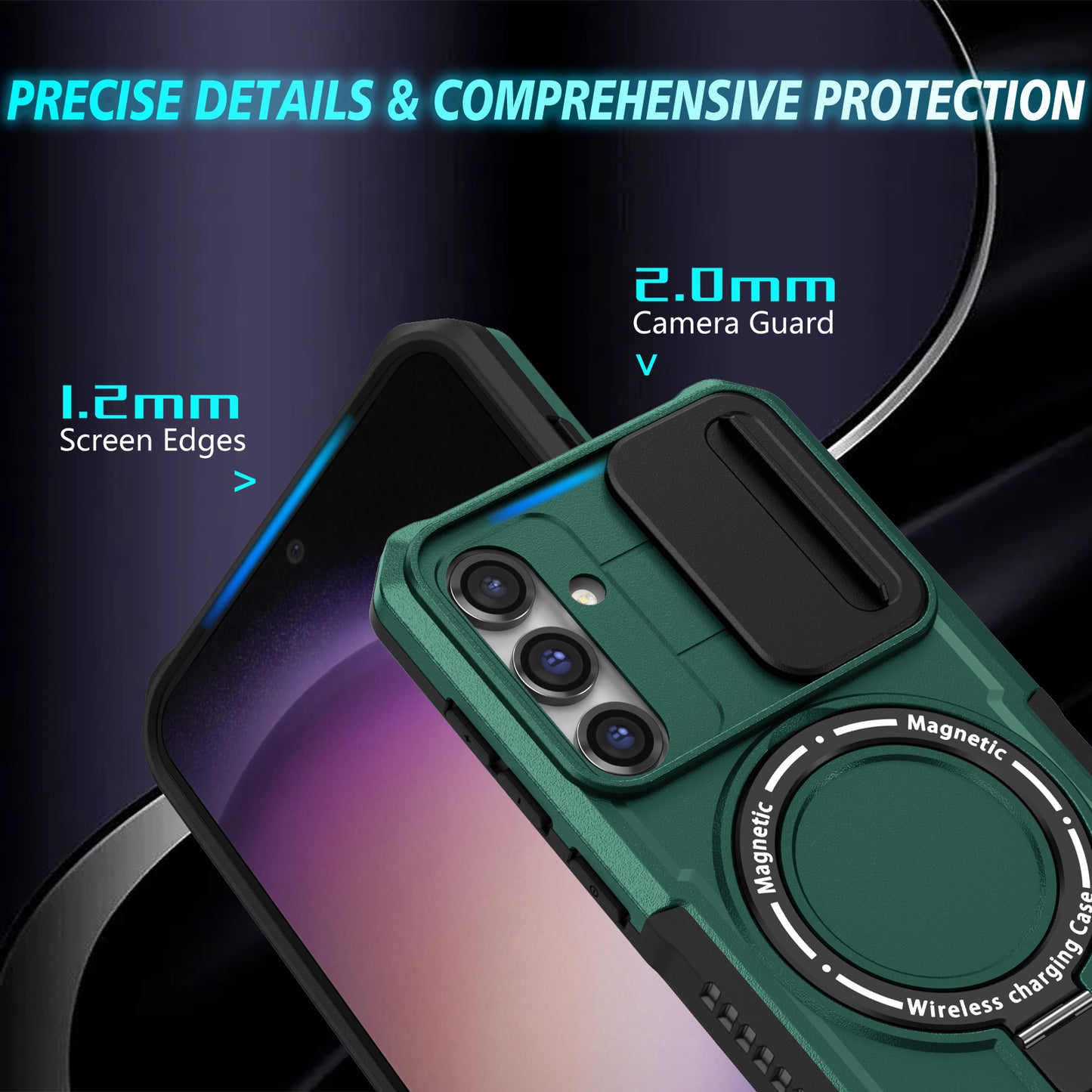 Compatible with MagSafe PC+TPU Case for Samsung Galaxy S23 FE Kickstand Anti-Drop Phone Shell with Sliding Lens Cover