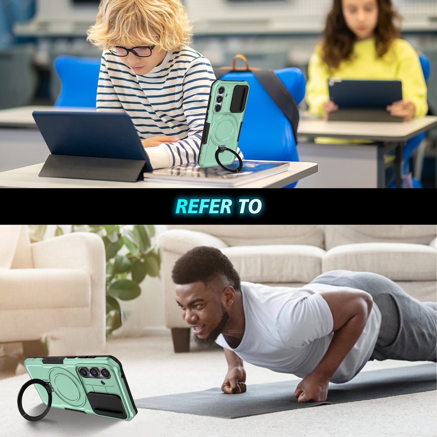 Compatible with MagSafe PC+TPU Case for Samsung Galaxy S23 FE Kickstand Anti-Drop Phone Shell with Sliding Lens Cover