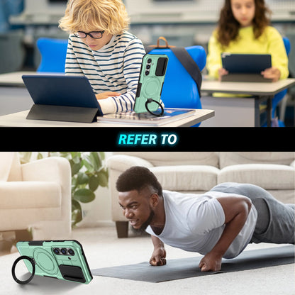 Compatible with MagSafe PC+TPU Case for Samsung Galaxy S23 FE Kickstand Anti-Drop Phone Shell with Sliding Lens Cover