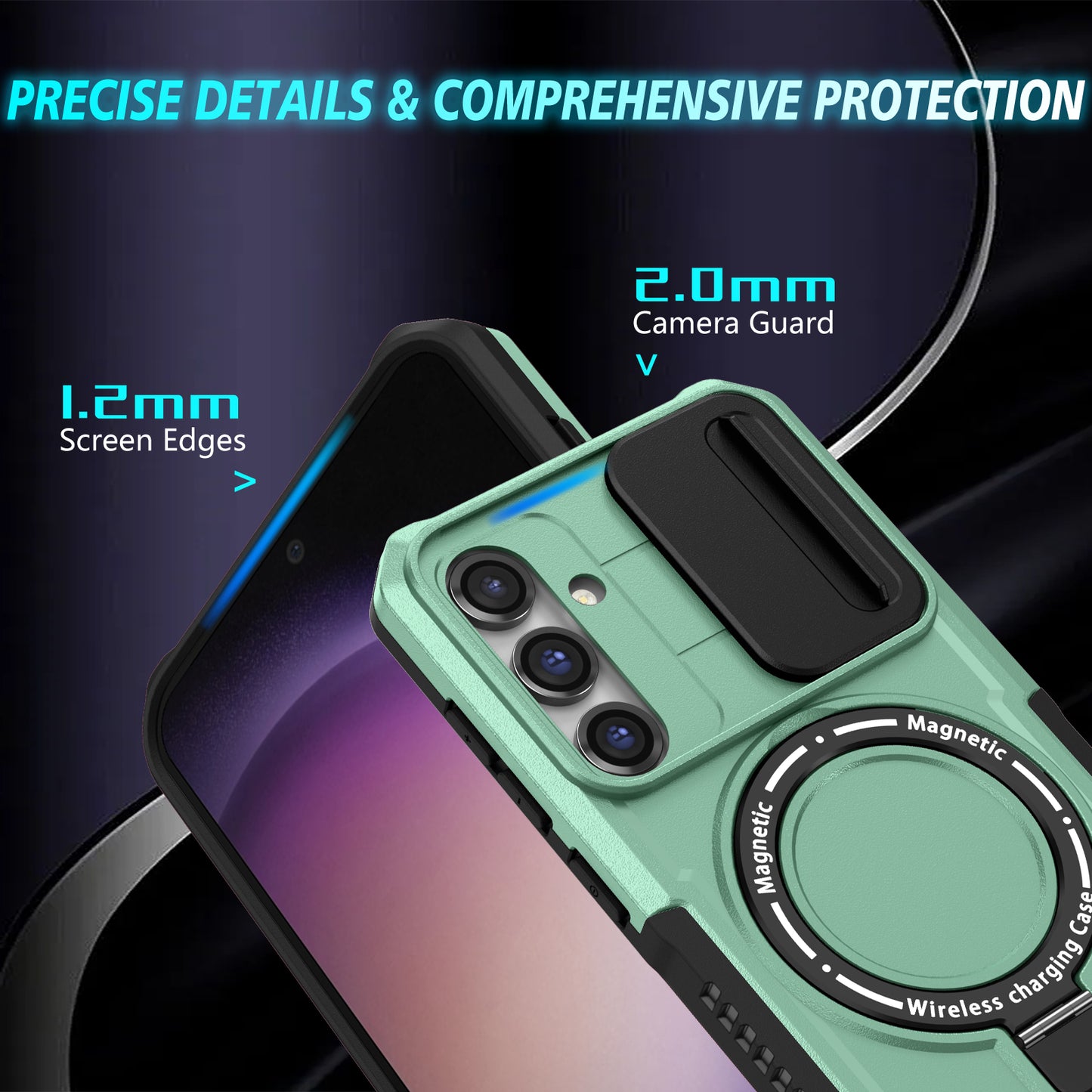 Compatible with MagSafe PC+TPU Case for Samsung Galaxy S23 FE Kickstand Anti-Drop Phone Shell with Sliding Lens Cover