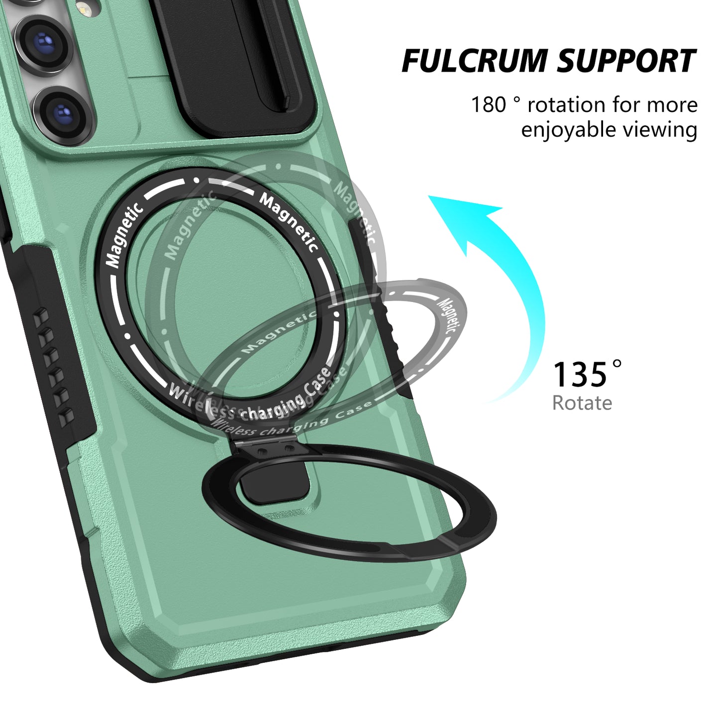 Compatible with MagSafe PC+TPU Case for Samsung Galaxy S23 FE Kickstand Anti-Drop Phone Shell with Sliding Lens Cover